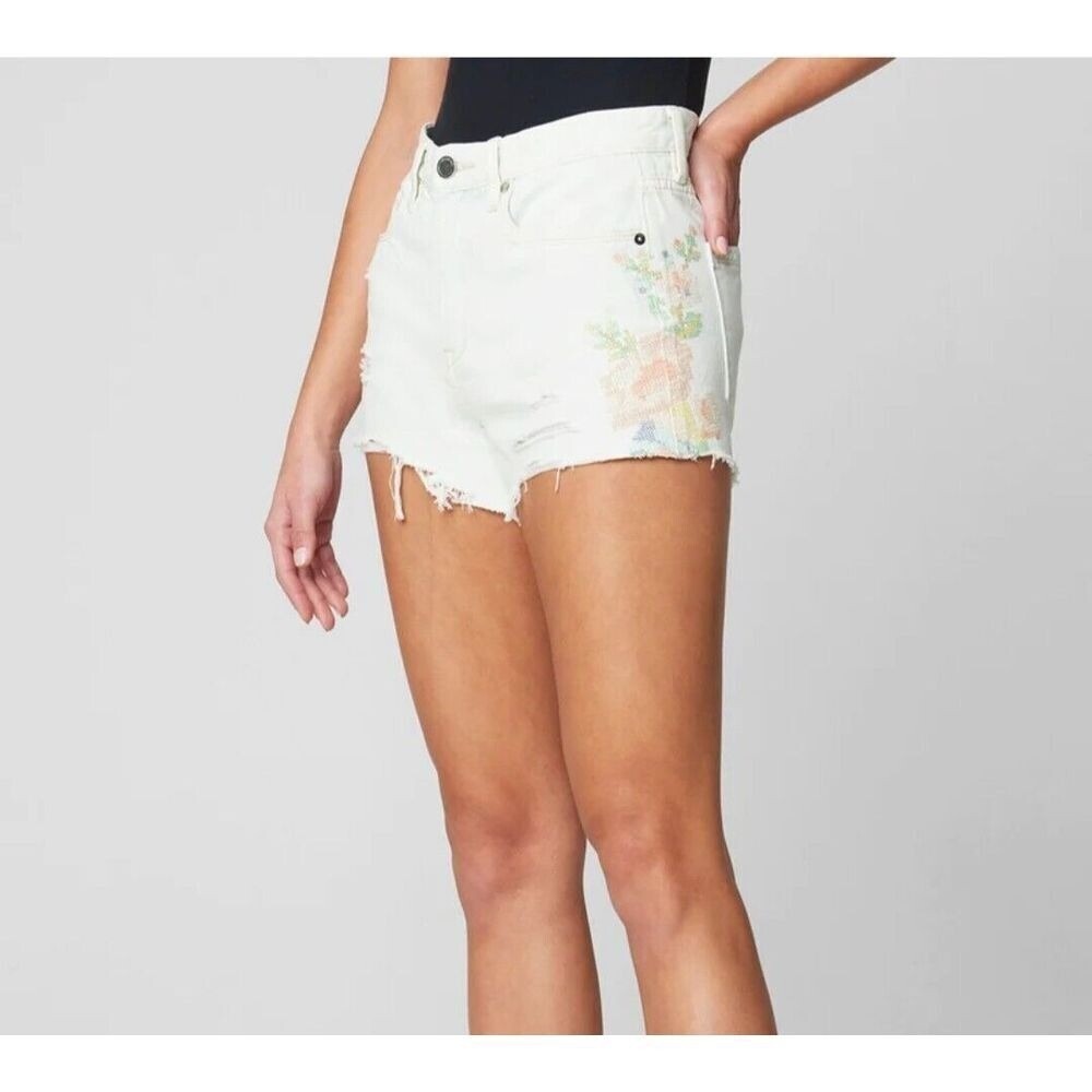 Blank NYC Shorts Woman's 25 White Off Denim Floral Embroidered Distressed - Picture 3 of 11